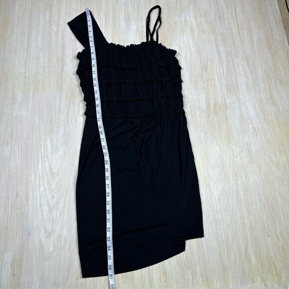 Anthropologie Leifnotes Black One Shoulder Ruffle Divergent Mock Wrap Dress S - Picture 9 of 14